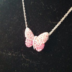 Pink Butterfly necklace, sterling silver, 18 inches